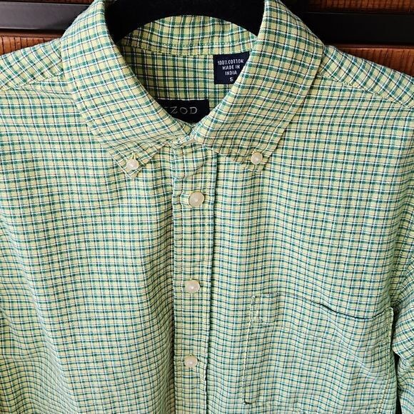 Izod Men's Light Green Plaid 100% Cotton Long Sleeve Button Down Size S - Picture 2 of 10
